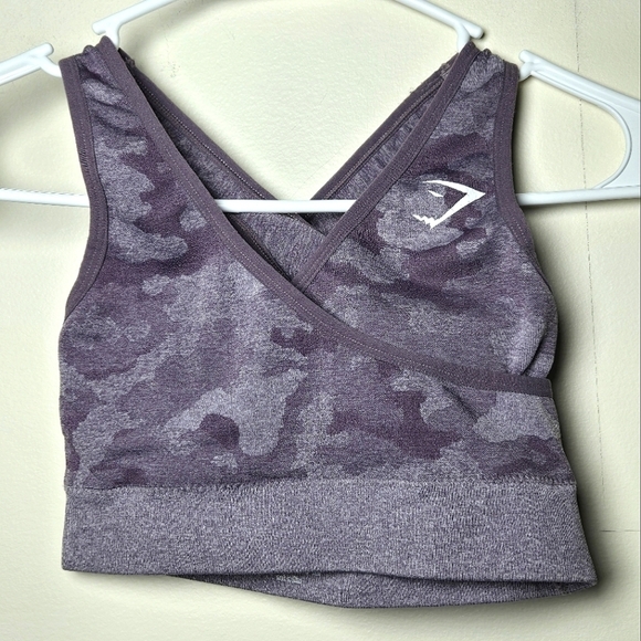 Gymshark Cross Back Purple Camo Sports Bra, Size Small - Picture 1 of 3